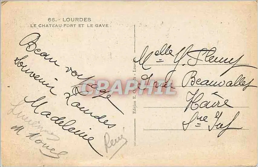 Lourdes — Le Château Fort et le Gave — Édition E. Oubriff - Lourdes - Verso