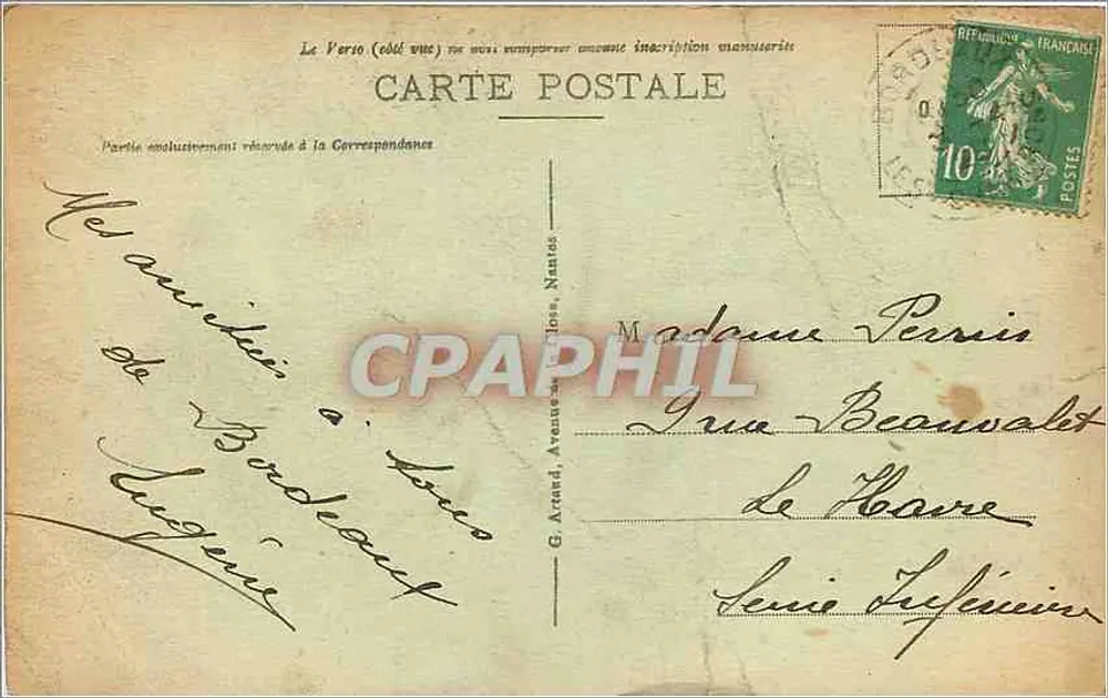 Bordeaux — A Estátua de Vercingétorix — G. Artand, n°132 - Verso
