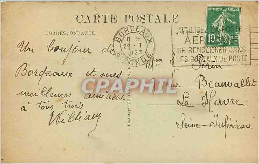 Bordeaux — Monument dos Girondins — C.B. - Verso