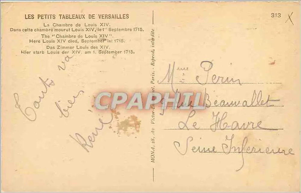 La Chambre de Louis XIV — Versailles — Mongez - Verso
