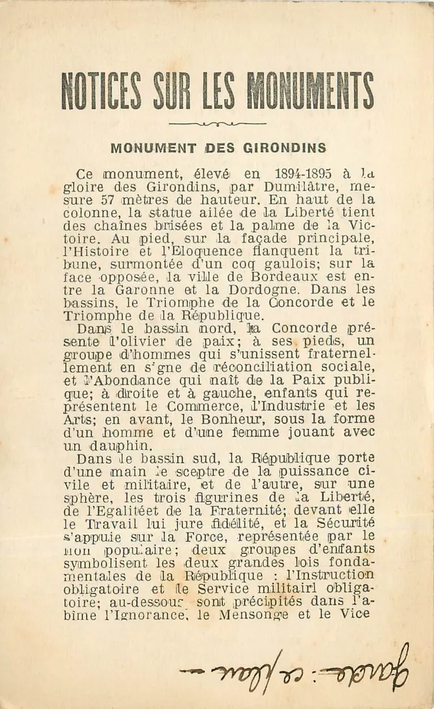 Monuments de Bordeaux — Notices sur les monuments - Recto