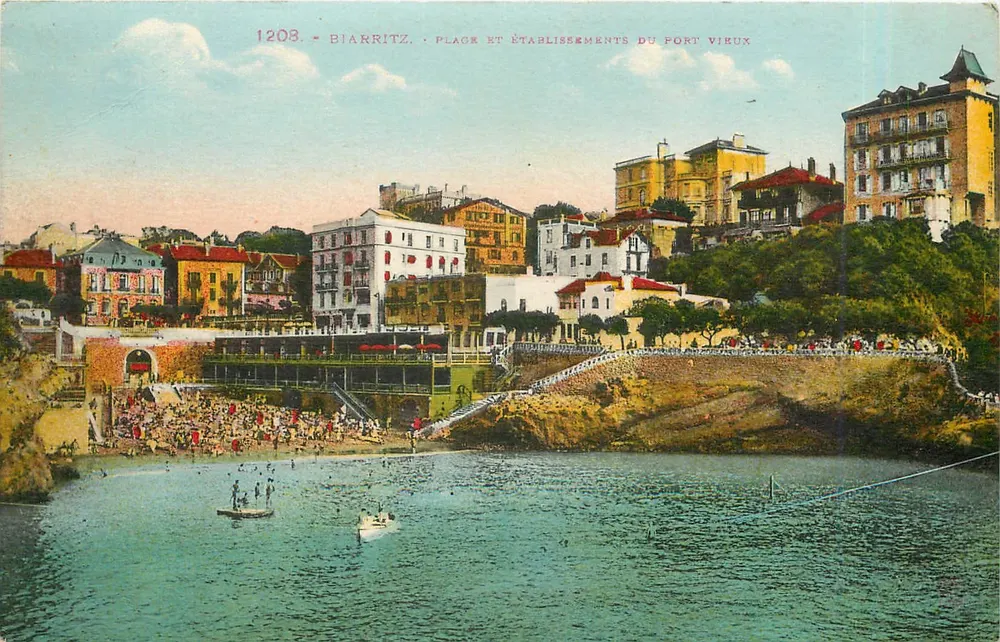 Biarritz - Strand und Einrichtungen des alten Hafens — Verlag: Photocromo, Nr. 1208 - Vorderseite
