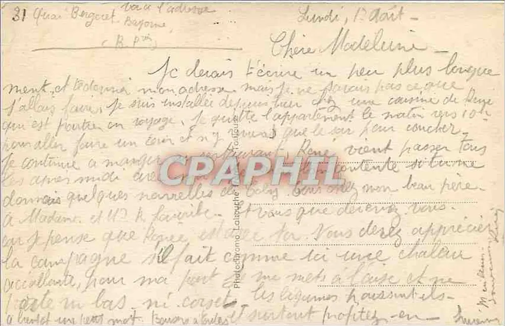 Biarritz - Strand und Einrichtungen des alten Hafens — Verlag: Photocromo, Nr. 1208 - Rückseite