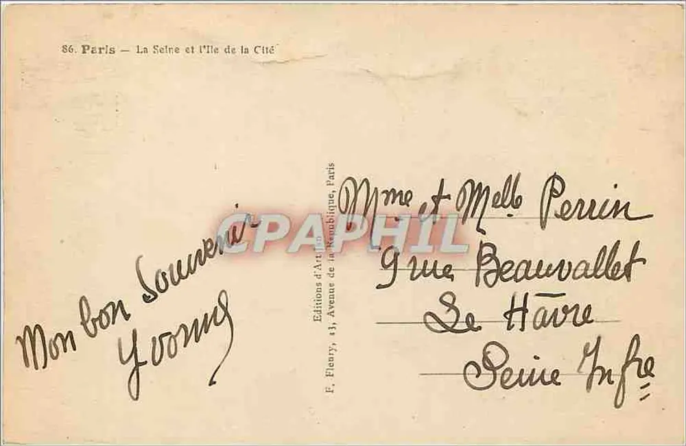 Paris — A Sena e a Ilha de la Cité — Éditions d'Art Fleury - Verso