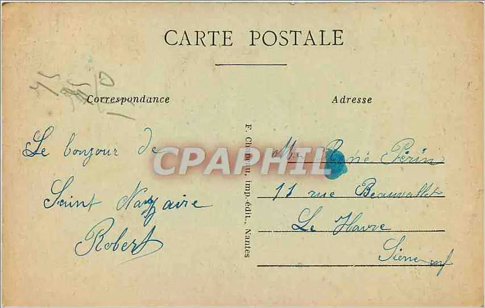 Saint-Nazaire (Loire-Inf.) — La Chambre de Commerce — éditeur F. Chirat, Imp. édit. Nantes - Verso