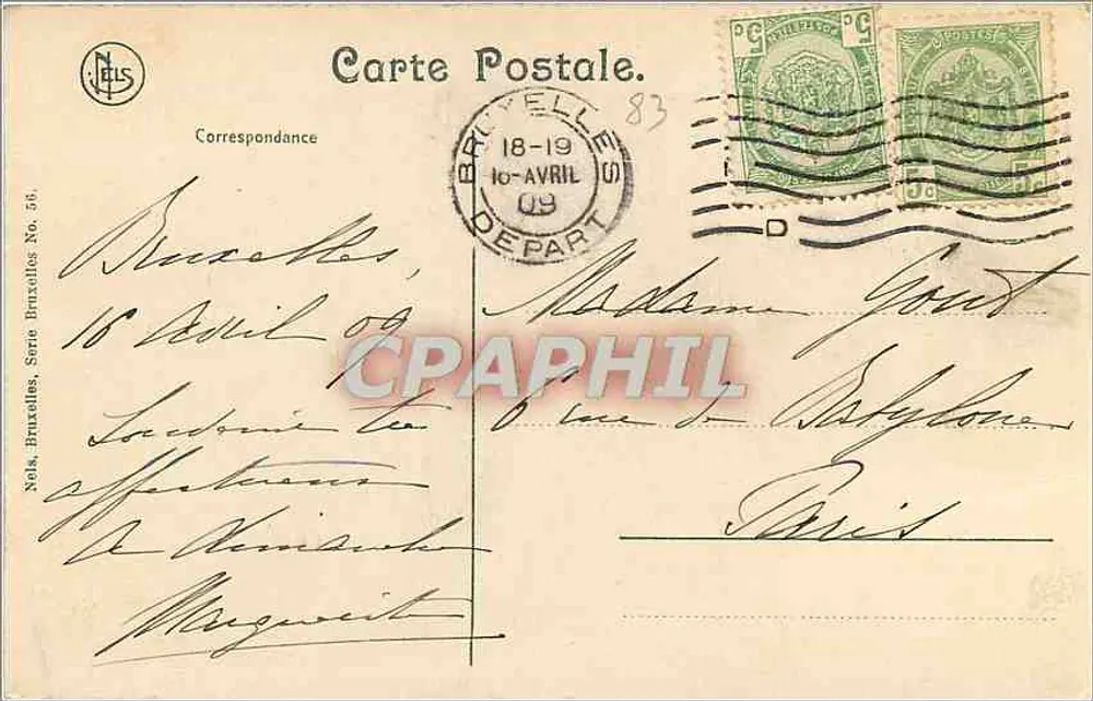 Bruxelas — Hotel de Ville — Nels, Bruxelas, Série No. 56 - Verso