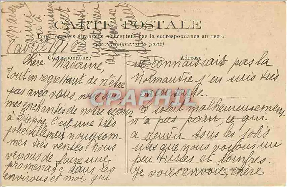 Dieppe — O velho Castelo — Editor não identificado, n° de série 849 - Verso