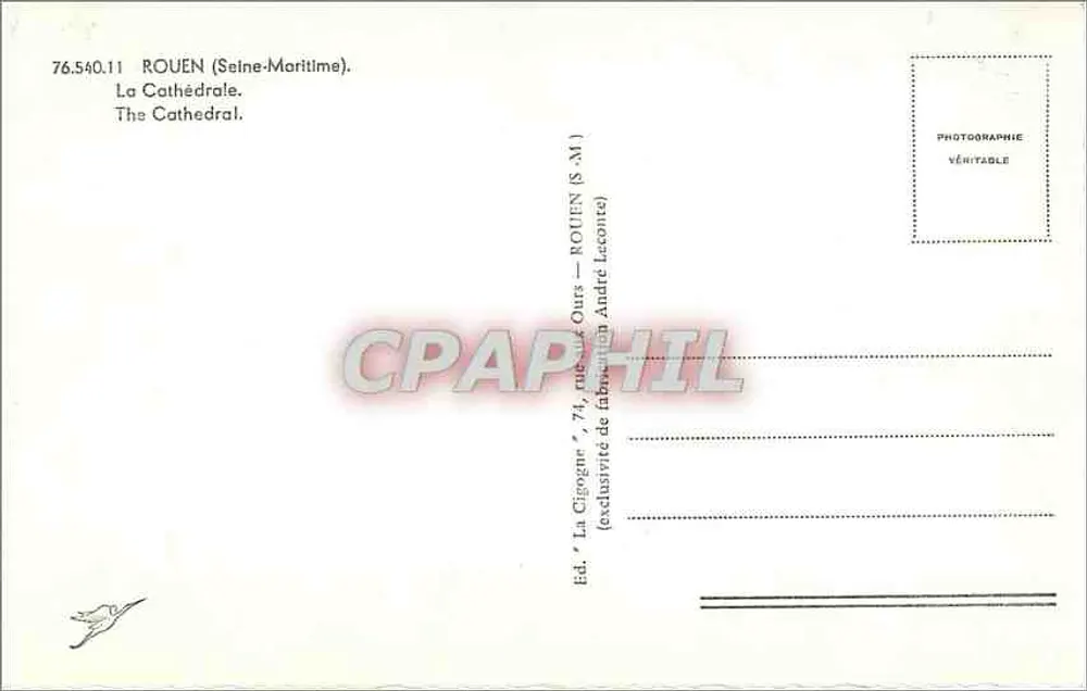 Rouen — La Catedral — La Cigogne, ed. La Cigogne, 74, rue aux Ours, Rouen - Reverso