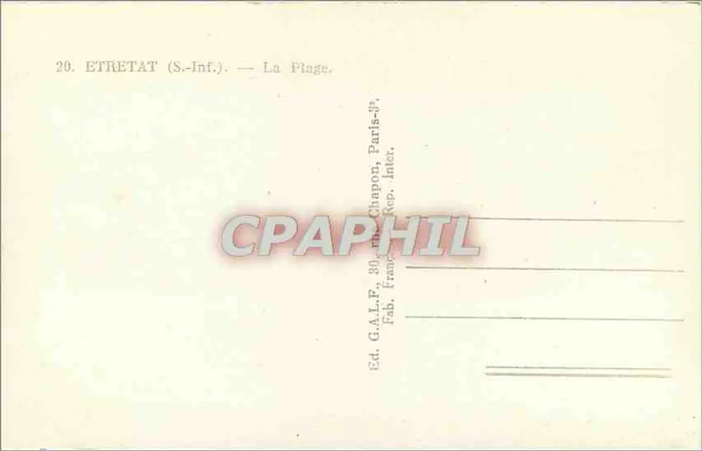 ÉTRETAT (Sul) — A Praia — Ed. G.A.L.P. Paris - Verso