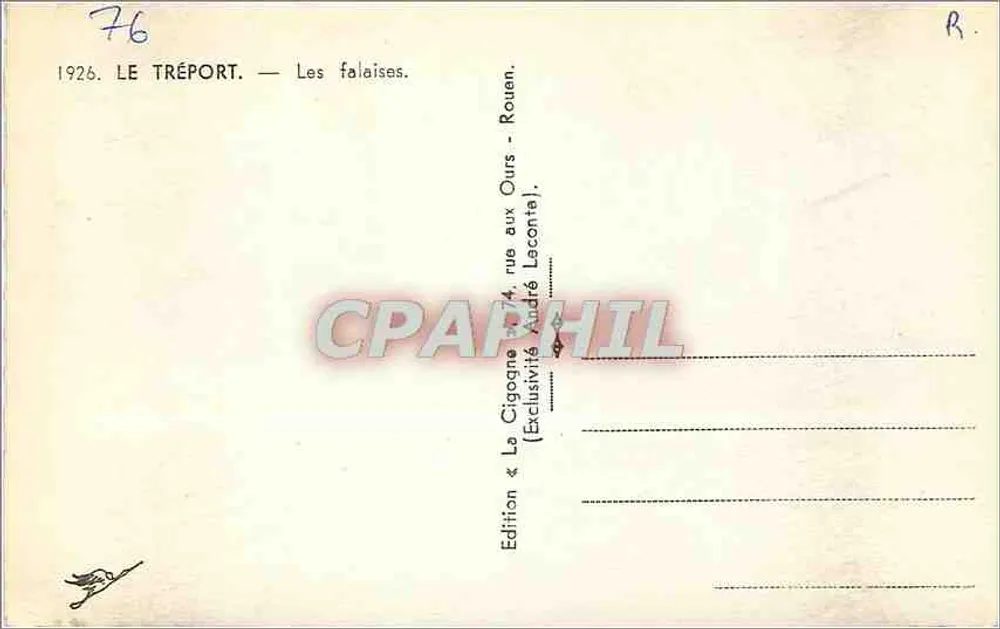 Falisy w Tréport — Wydawnictwo La Cigoigne, rue aux Ours, Rouen - Rewers