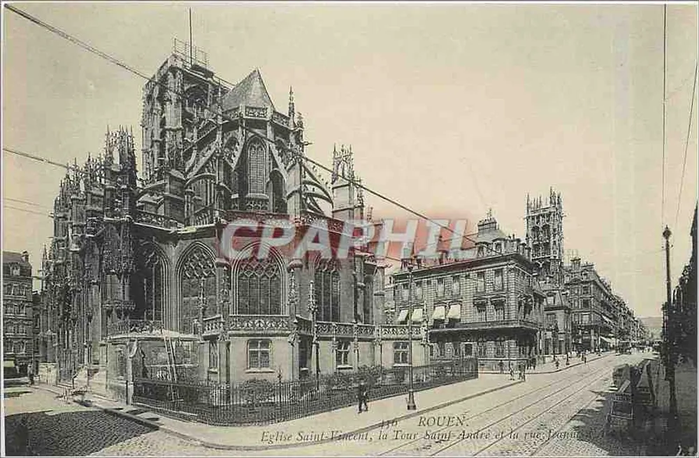 Église Saint-Vincent, la Tour Saint-André et la rue Jeanne d'Arc — Rouen — n° 496 - Recto
