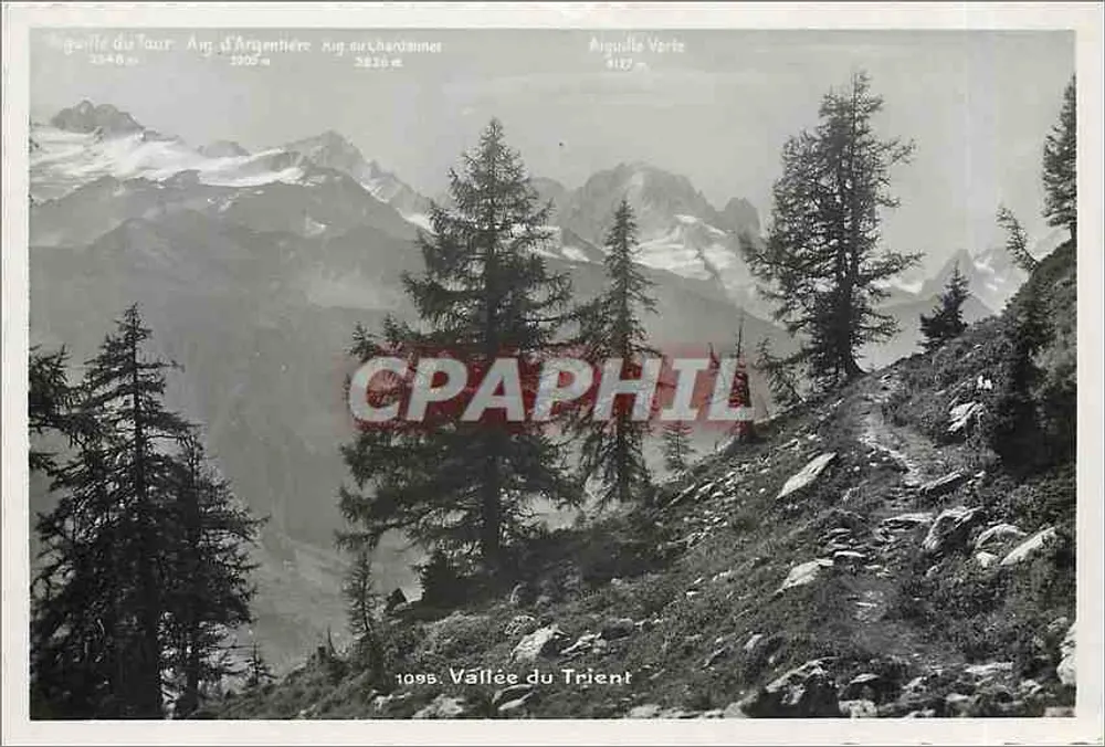 Vale do Trient — vista das Aiguilles do Tour, de Argentière e de Verte — Edição Art. Perrochet-Matthias S.A., Lausana - Frente