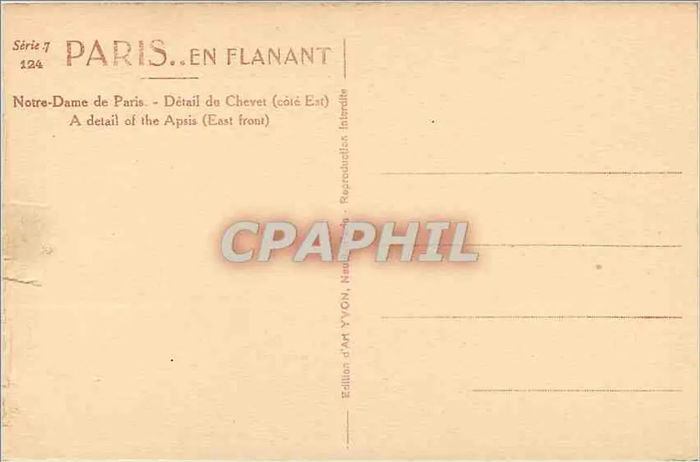 Nossa Senhora de Paris — Detalhe do Chevet (lado Leste) — Edição de Arte YVON, Série 7 n°124 - Verso