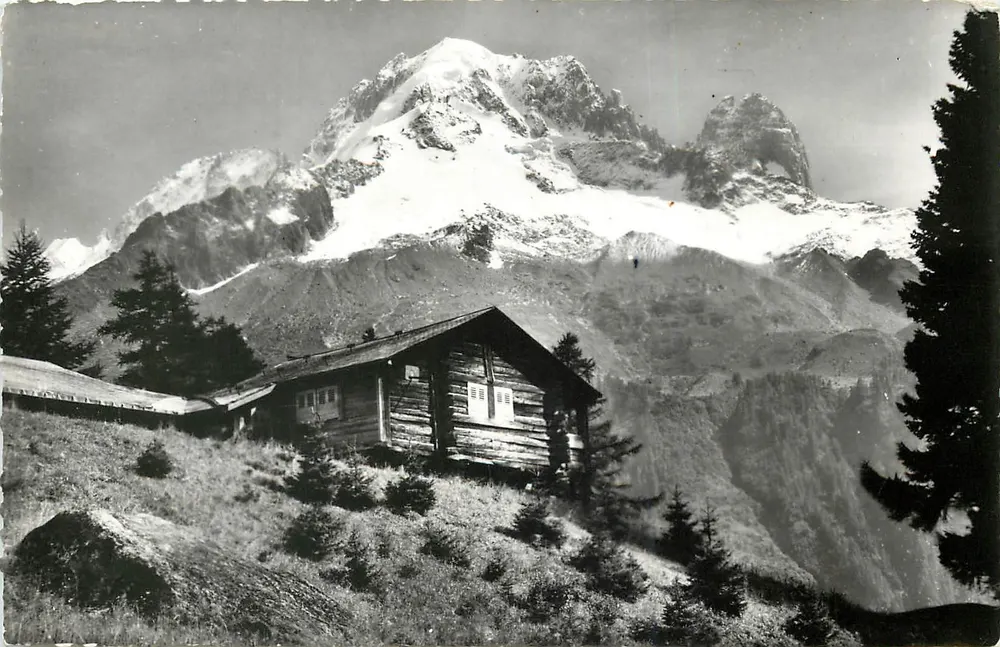 Chalé dos Alpes Altos — Mont-Blanc no fundo — Edições Clichés Chassé, Saint-Jorioz - Frente
