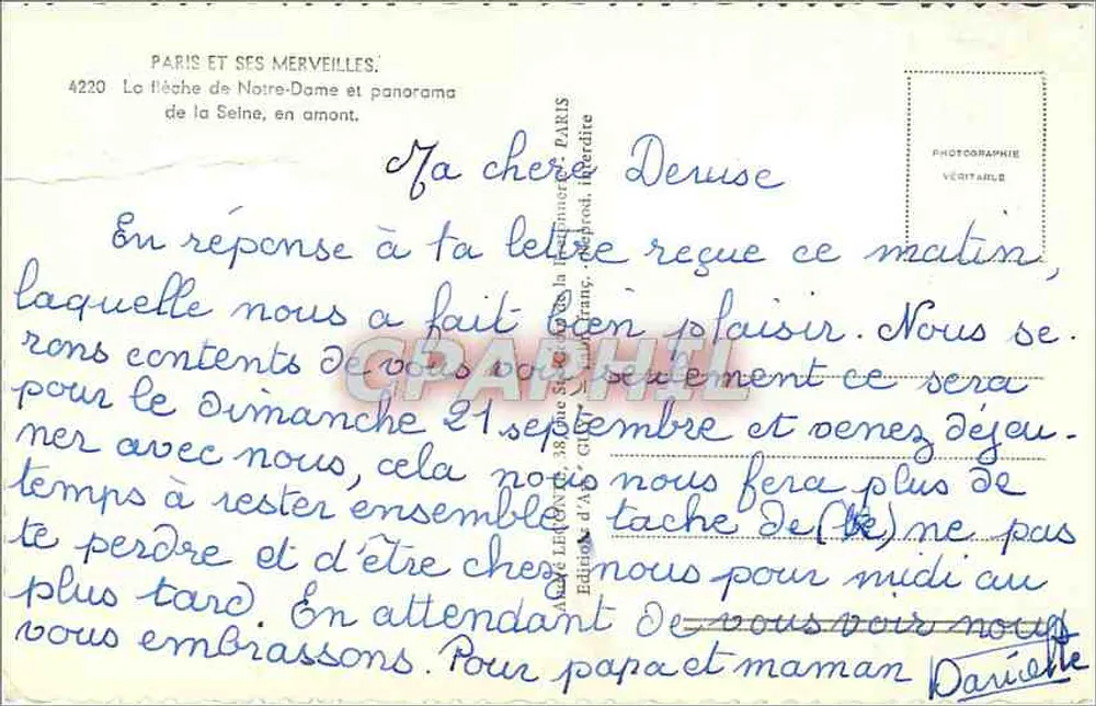 Vista de Paris — A flecha da Notre-Dame e panorama do rio Sena, acima — Éditions d'Art Guy - Verso