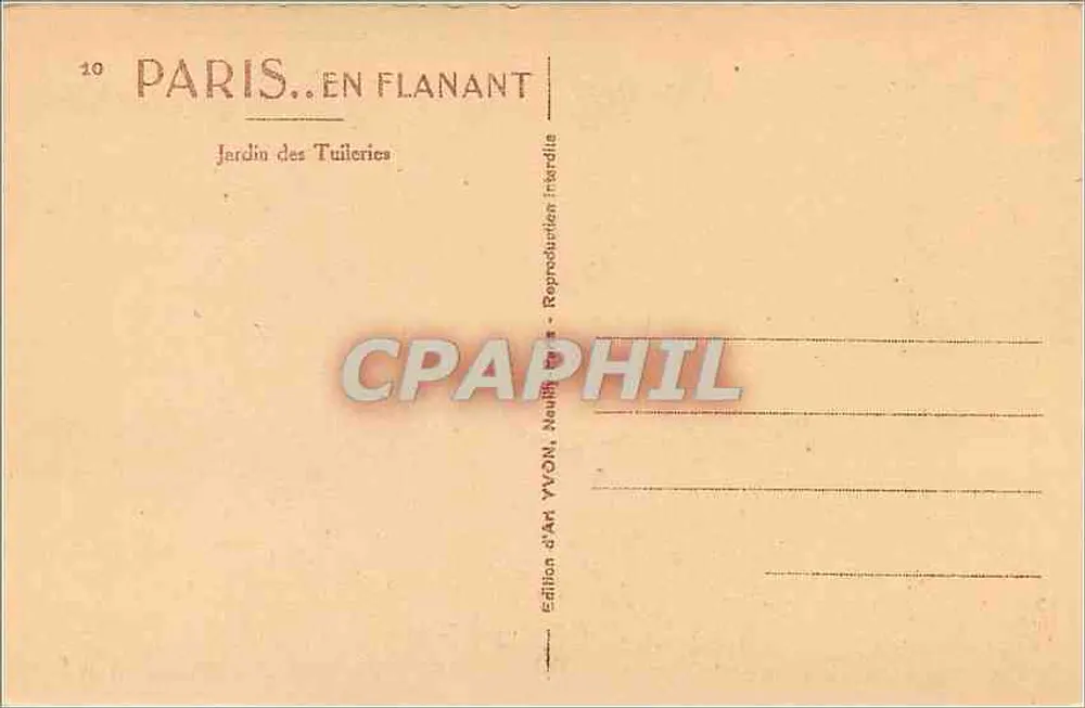 Jardim das Tuileries — Paris — Édition d'Art YVON, n°10 - Verso