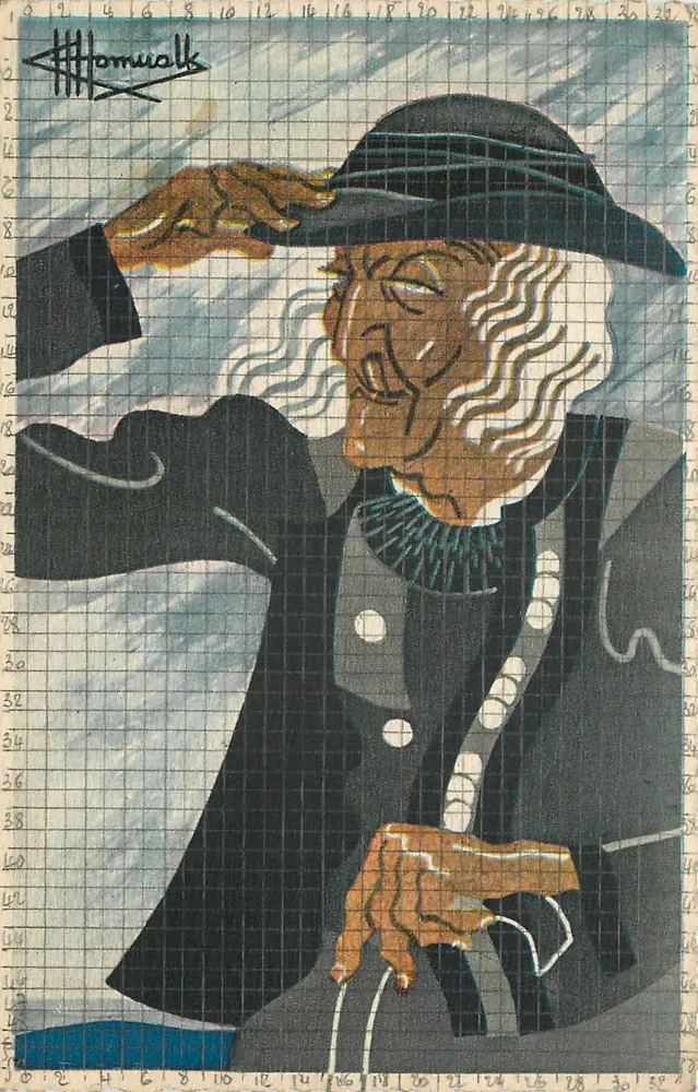 Homem idoso — sobre os montes d'Arrée — reprodução aquarela de Charles Homualk - Frente