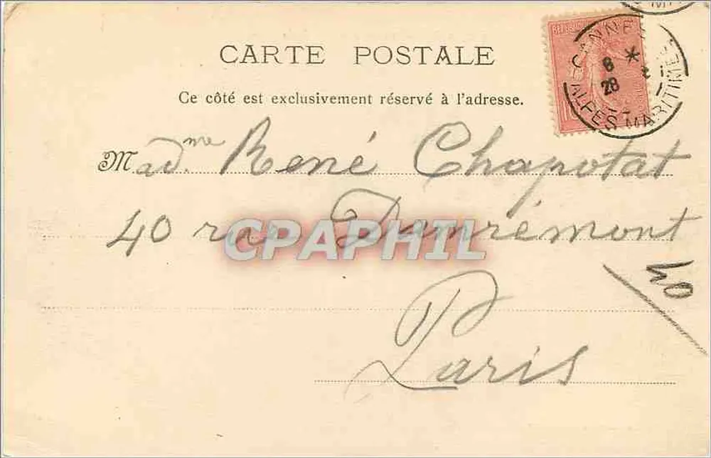 CANNES (A.-M) Entre les Rochers de la Croisette — P. L. Maillan, édit., Cannes 523 - Verso