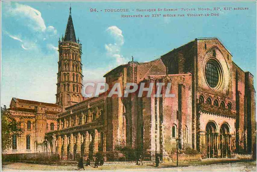 Toulouse - Basílica de São Sernin - Fachada Norte, século XII, restaurada no século XIV por Viollet-le-Duc - Frente