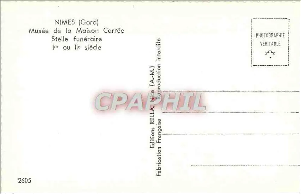 Nîmes (Gard) — Museu da Maison Carrée — Estela funerária Ier ou IIe século — Éditions Rella - Verso
