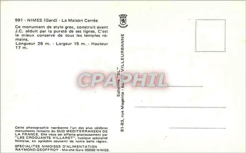 Nîmes - A Maison Carrée — Editor: Éditions "S.L." - N° 991 - Verso