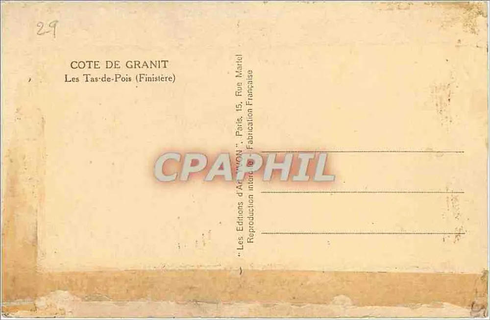A costa da Bretanha nas proximidades de St-Pierre — Les Tas-de-Pois (Finistère) — Éditions d'Art VON, Paris - Verso
