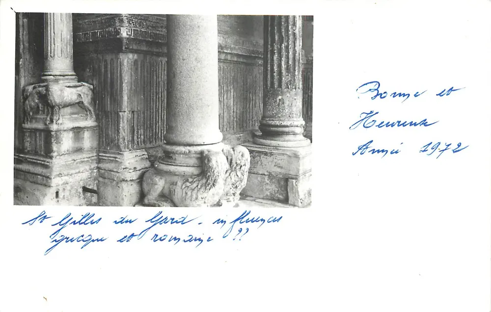 Colonnes du jardin du Palazzo dei Conservatori — Rome — carte postale manuscrite - Recto