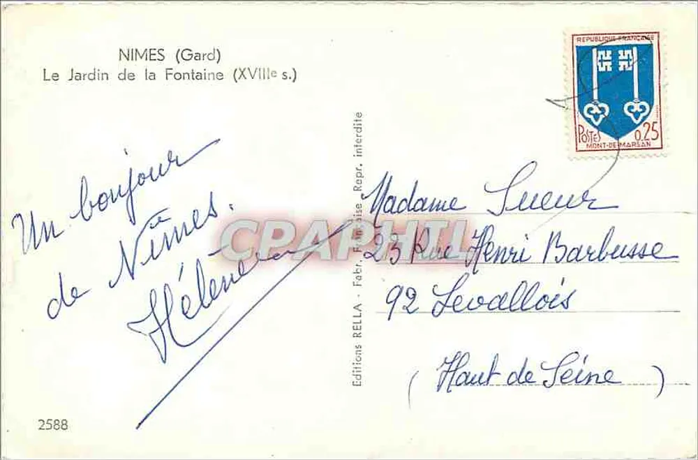 Der Garten der Fontaine in Nîmes — 17. Jahrhundert — Éditions Rella, Nr. 2588 - Rückseite