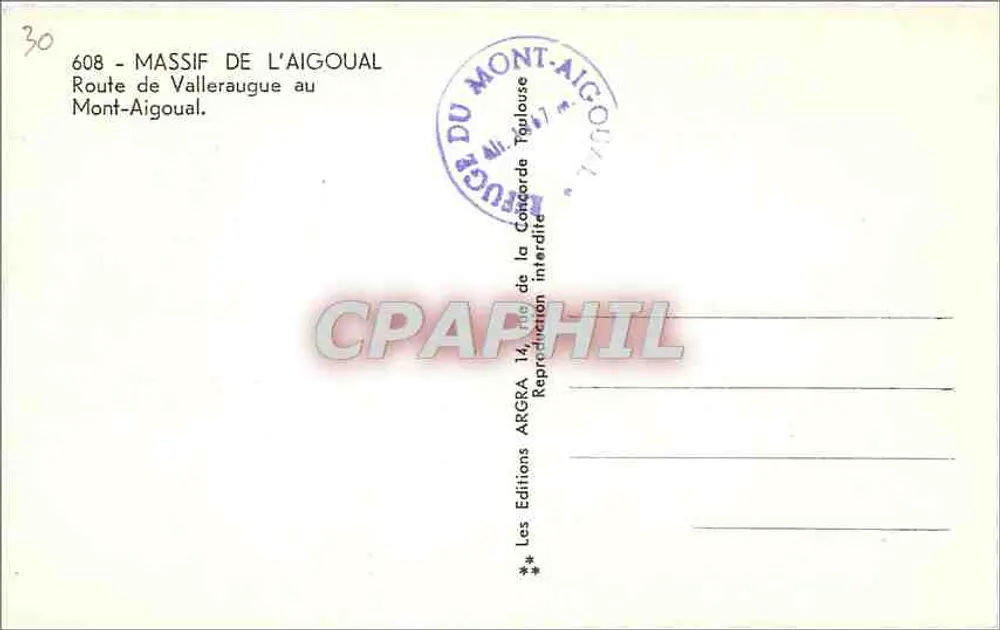 Massif de l'Aigoual — Route de Valleraugue au Mont-Aigoual — Éditions ARGRA - Rückseite