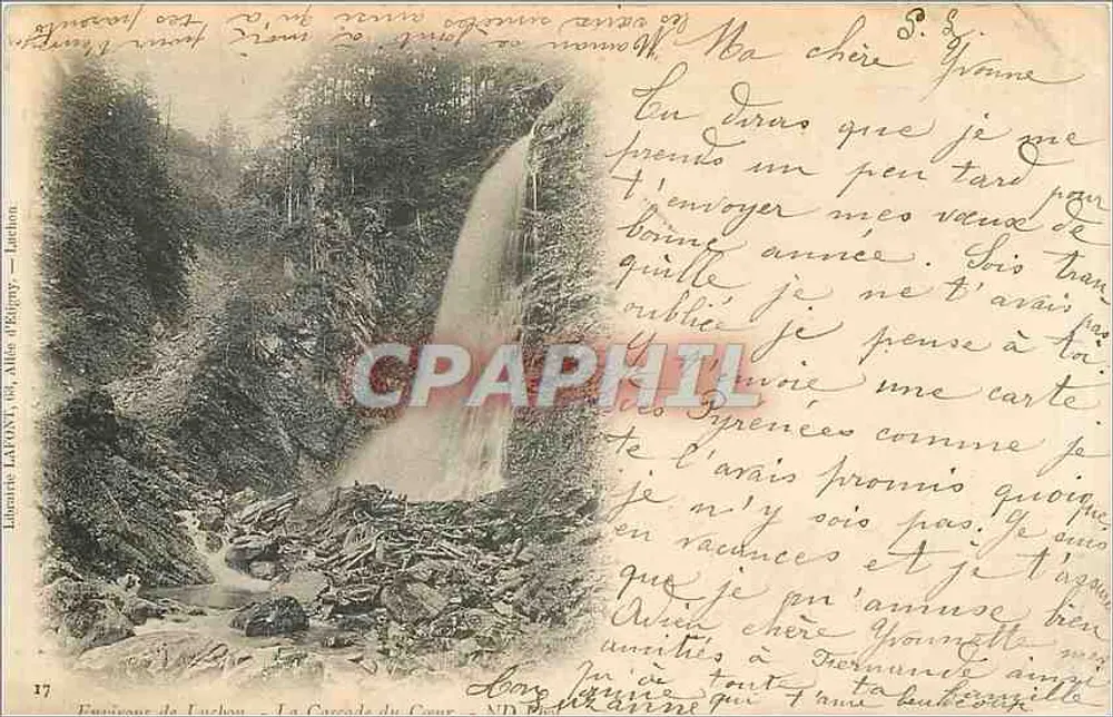 Fontaine de Luchon — A Cachoeira do Cour — Lith. LAVOY, 184, Avenida d'Obigpy — Luchon - Frente