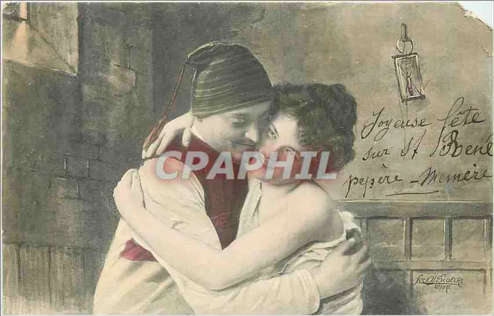 Dois amantes se beijando — Sainte-Bénite — editor A.S. Keller, série W - Frente
