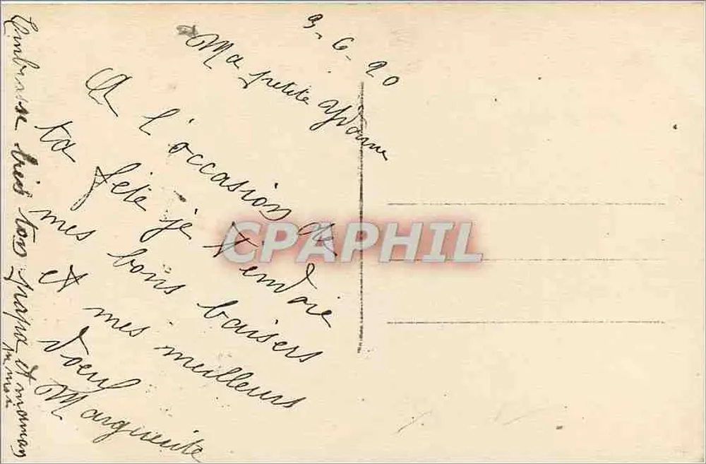 Jovem mulher com vestido leve segurando um arranjo — Feliz Festa — DIX PARIS 1392/4 - Verso
