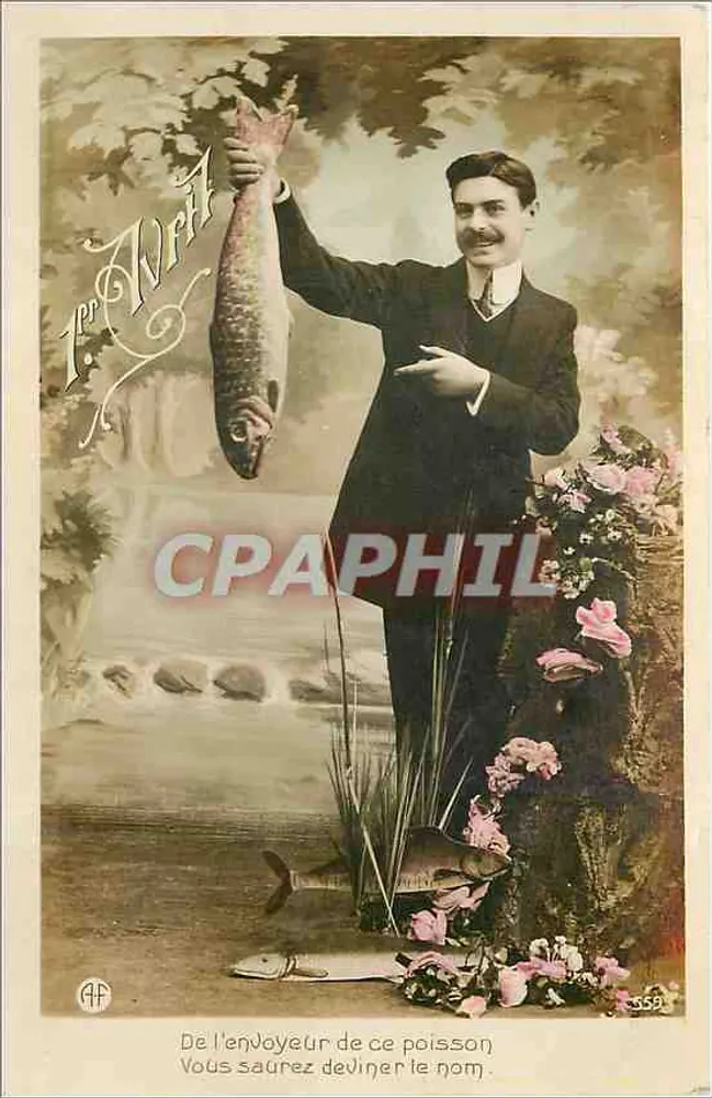 Homem segurando um peixe — jogo de adivinhação — AF, n° 359 - Frente