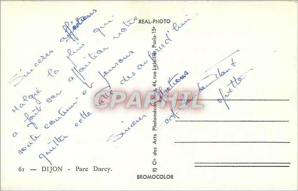 Parc Darcy — Dijon — editora Cie des Arts Photomécaniques - Verso