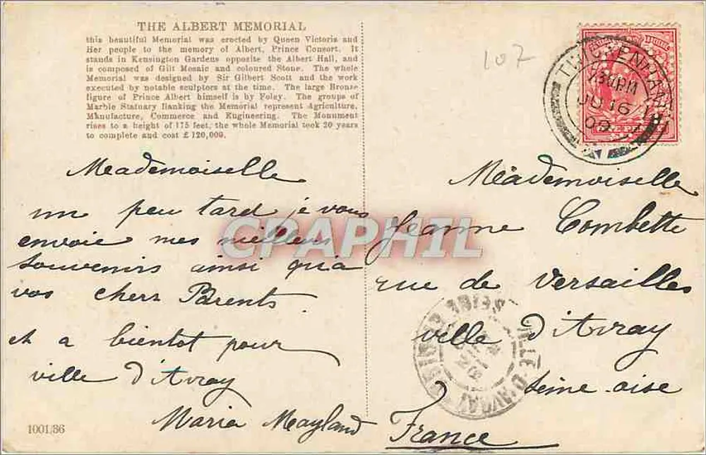 Memorial de Albert — Londres - Verso