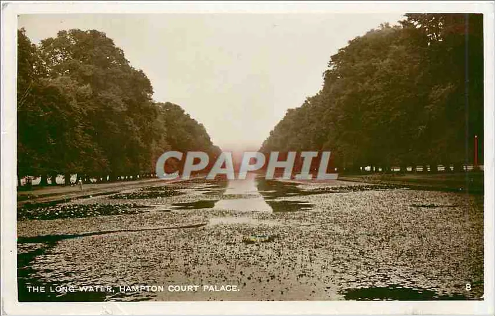 Long Water, Hampton Court Palace — vista del lago con nenúfares — n.º 8 - Anverso