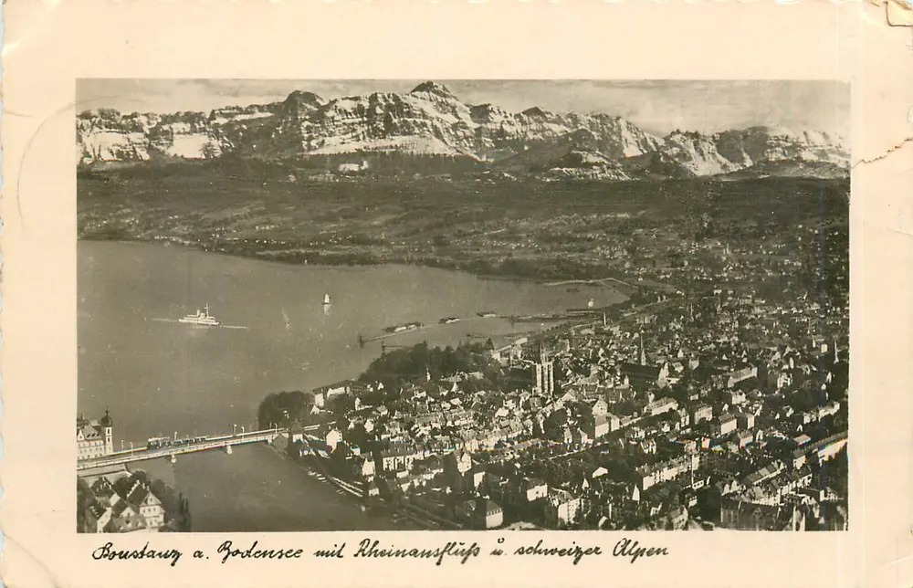 Boustanq a. Godensee mit Rheinausfluss & Schweizer Alpen — Ravensburg, fotografia n° 14c - Frente