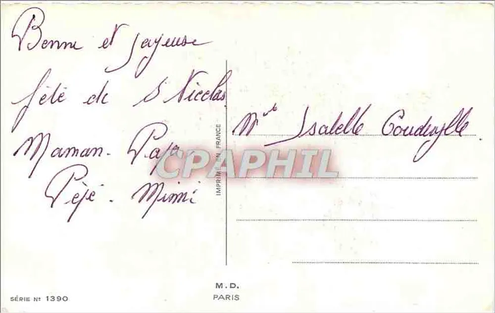 रूज़ का बूकेट - शुभकामना - श्रृंखला संख्या 1390, पेरिस के छापकर्ता M.D. - पीछे