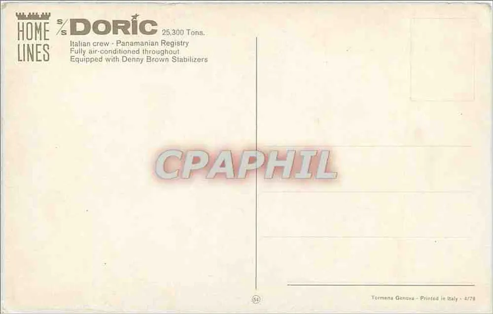 Cruiser S/S Doric — Home Lines — Gedrukt in Italië - Achterkant