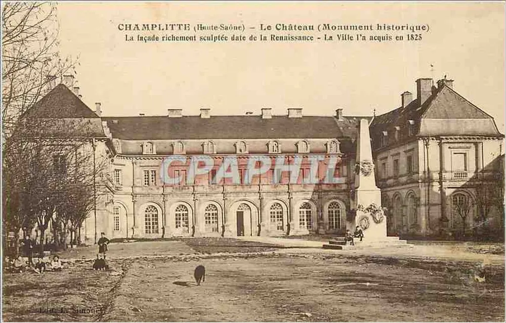 Champlitte (Haute-Saône) — Das Schloss (Historisches Denkmal) — reich verzierte Fassade, aus der Renaissance, 1825 von der Stadt erworben - Vorderseite