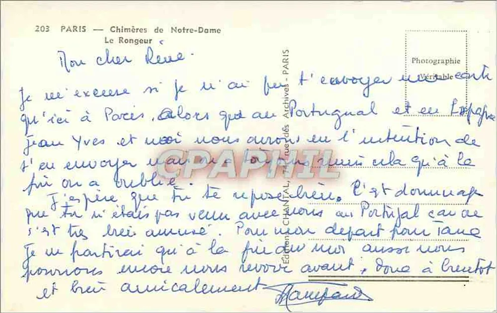 Paris — Chimères de Notre-Dame — Le Rongeur — Édition Chantal - Verso