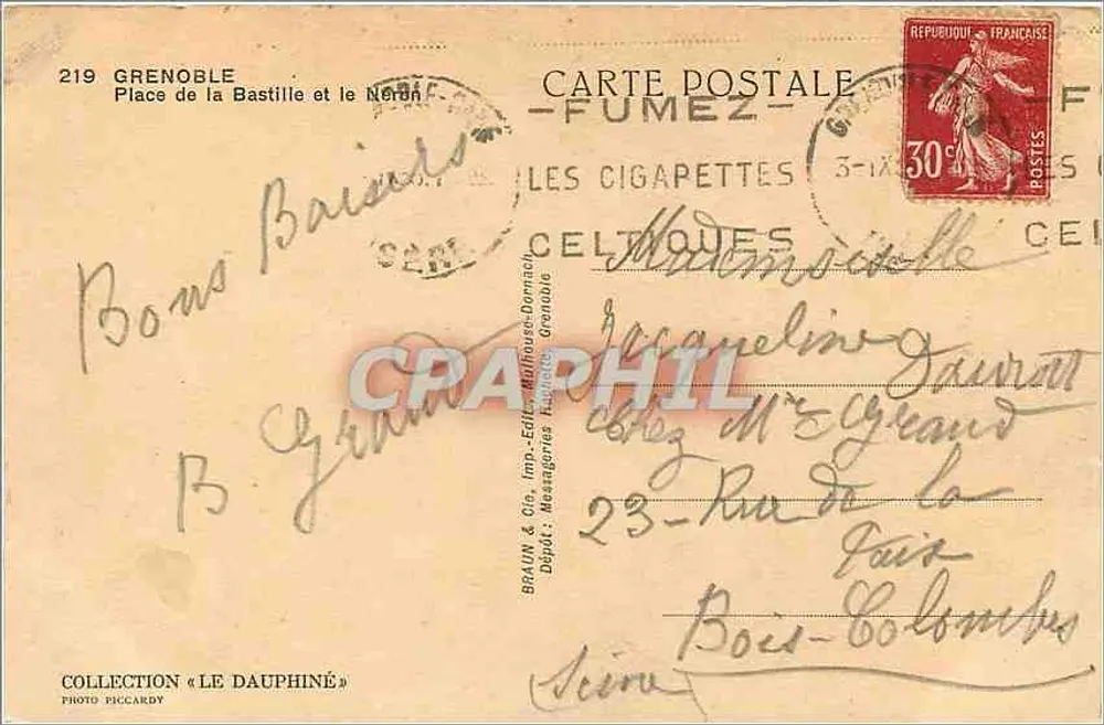 Place de la Bastille und der Néron — Grenoble — Verlag BRAIN & Cie, Nr. 219 - Rückseite