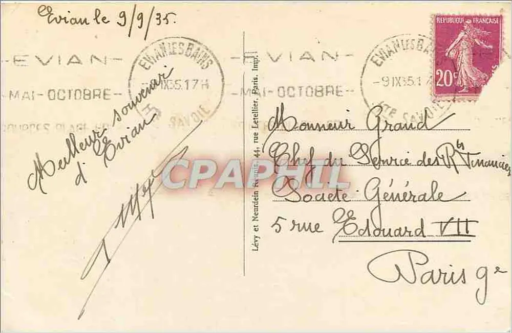 Evian-les-Bains — O LBP — Lévy e Neurdein, Paris - Verso