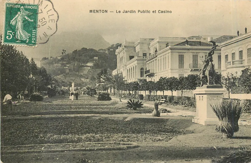 Menton — Le Jardin Public et Casino — Collection Woollard - Recto