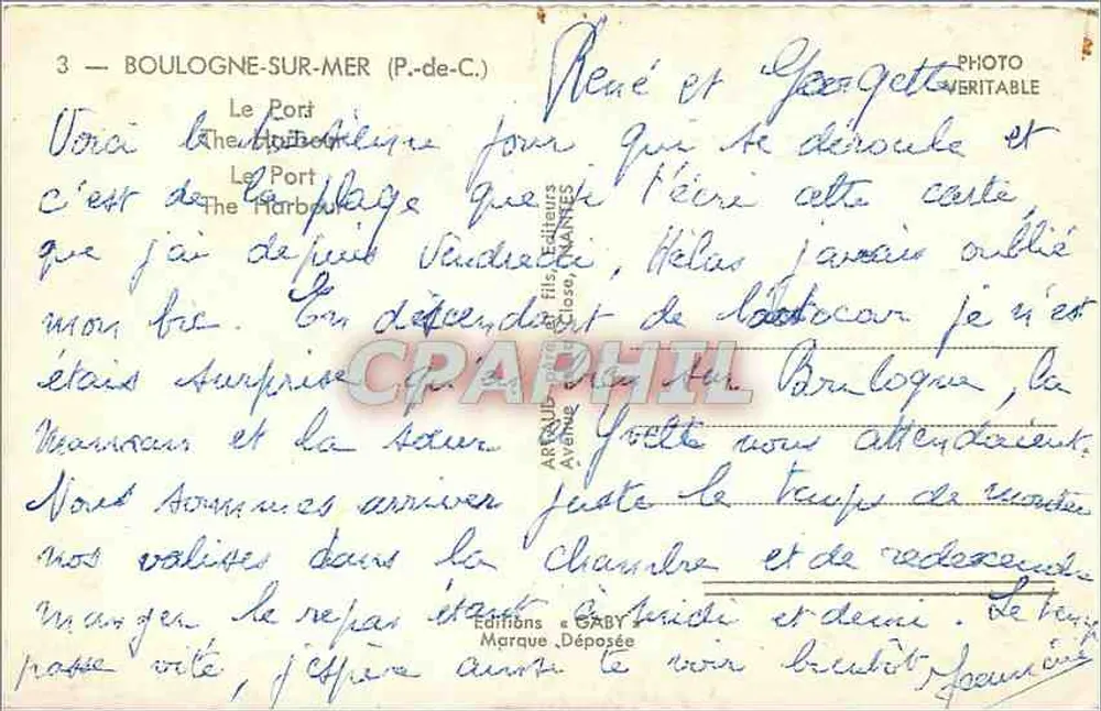 Boulogne-sur-Mer — Porto e cidade — Edições Gaby, série 3 - Verso