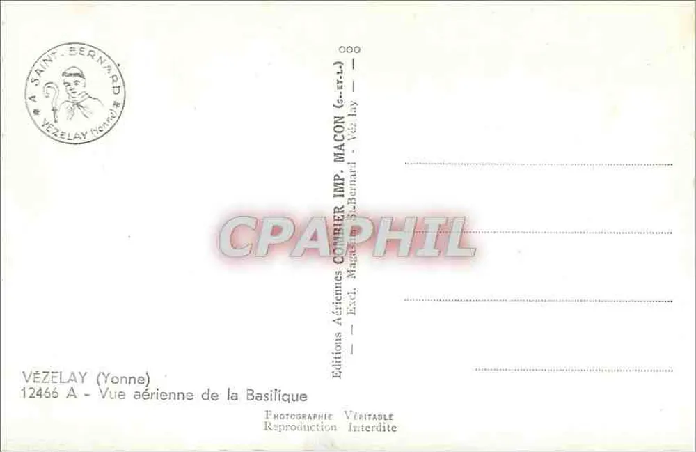 Vézelay — Vue aérienne de la Basilique — Éditions Aériennes Combier - Verso