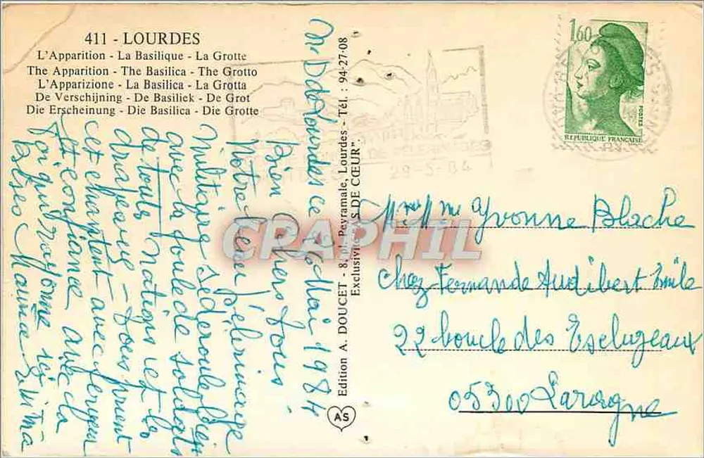 Lourdes — Aparecida da Virgem — Edição A. Doucet, n°411 - Verso