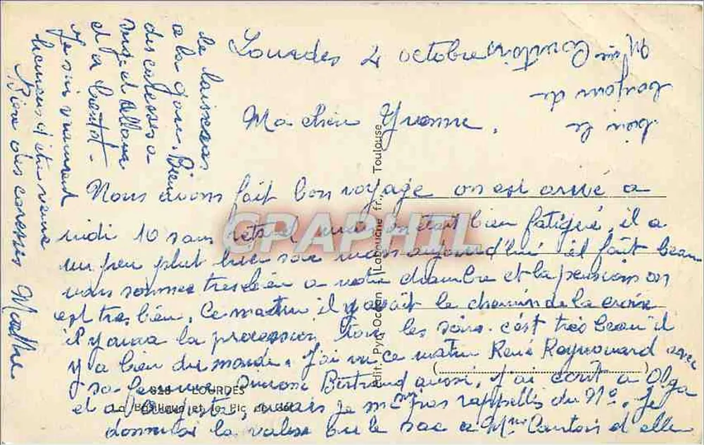Vista de Toulouse — Catedral e montanhas — editor P. Oudin, n° 844 - Verso