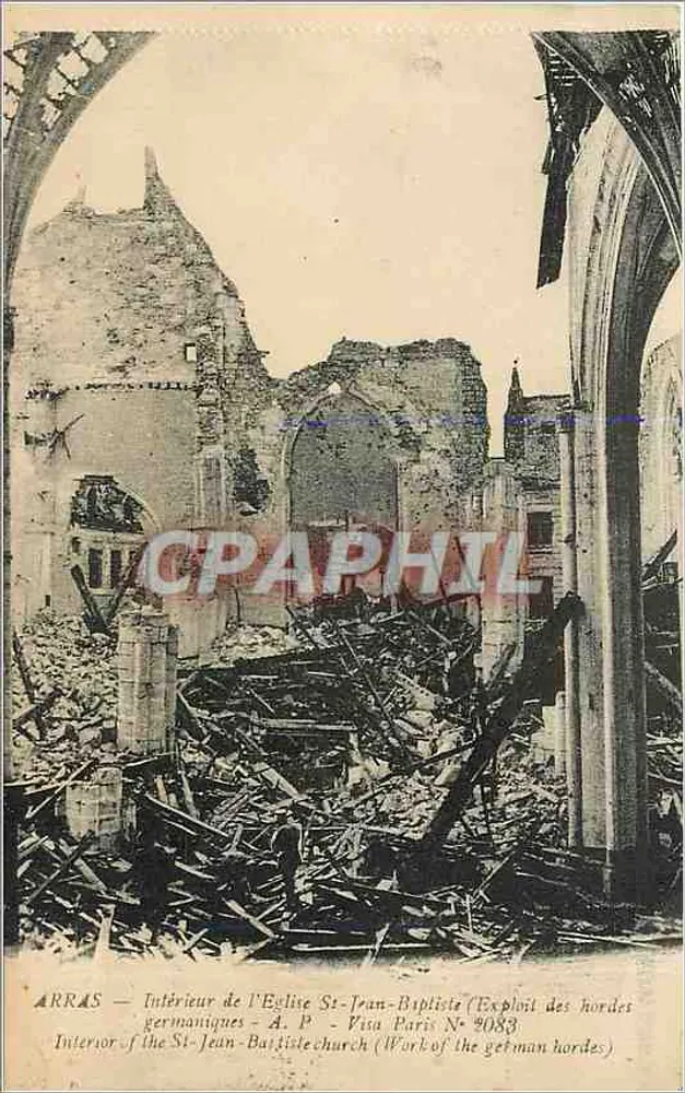 Arras — Innenraum der Kirche St-Jean-Baptiste — Ausbeute der germanischen Horden — A. P. - Visa Paris N° 2083 - Vorderseite
