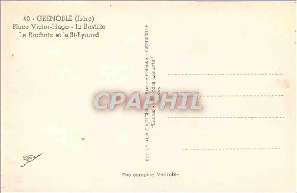Grenoble (Isère) — Place Victor-Hugo und die Bastille — Ausgabe 'LA CIGOGNE' - Rückseite